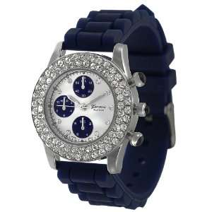  Geneva Womens Platinum Rhinestone accented Silicone Watch 