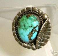 Turquoise & Feather Native American Sterling Ring  