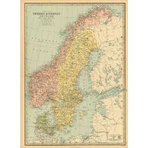    Bartholomew 1881 Antique Map of Sweden & Norway: Kitchen & Dining