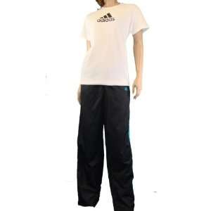  Adidas Womens Q15 wind pants + logo shirt Black Size Large 