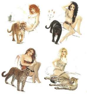Set of 4 Wildcat Ladies Lady Risque 6 3/4 Watrslide Ceramic Decals 