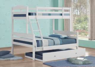 Twin / Twin Solid Wood Bunk Bed ( NO Drawers )   White  