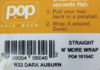 POP Wrap Hair Pony Extension Straight Messy Bun Dark Auburn Brown 