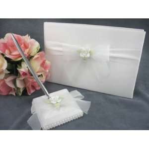  White Rose Wedding Guestbook and Pen Set: Office Products
