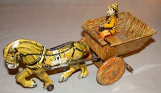 50s Tin Wind Up Japanese Carriage With Horse & Driver  