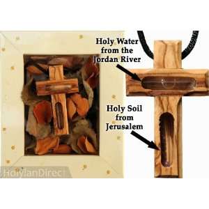  Olive Wood Cross with Holy Soil & Water (Necklace): Home 