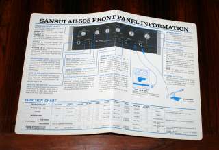 Sansui AU 505 Amplifier Reference Sheet *Original*  