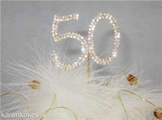 50th GOLDEN WEDDING ANNIVERSARY DIAMANTE CAKE TOPPER  