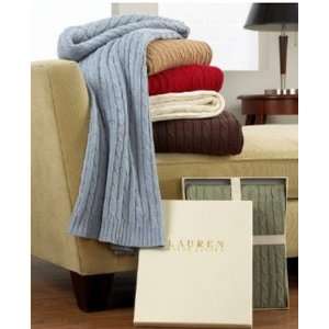   Lauren 50x70 Cable Knit Throw Essex Rosemary Green: Home & Kitchen