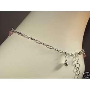   Silver Charm Anklet with Pink Glass & Silver Beads: Everything Else