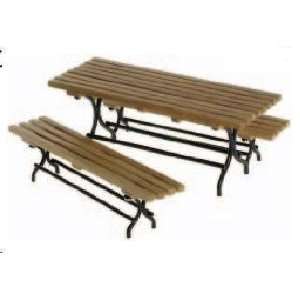    Dollhouse Miniature Outdoor Picnic Table & Benches: Toys & Games