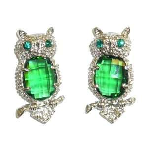  Earrings   Green Crystal Belly Owl Pierced Earrings 