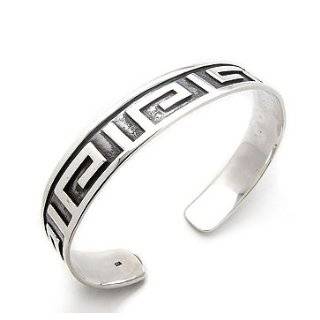  Mens Sterling Silver Greek Key Pattern Cuff Bracelet 