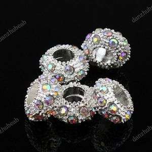   AB CRYSTAL SILVER SPACER EUROPEAN CHARM BEADS FINDINGS WHOLESALE LOT