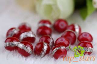 100 pcs silver plated Red Art glass Bead 8mm CR137  