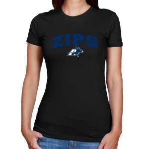   Akron Zips Ladies Black Logo Arch Slim Fit T shirt: Sports & Outdoors