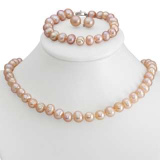 Genuine 8 9mm Freshwater Cultured Pearl Necklace Bracelet & Earrings 