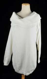 Vintage 80s White Cotton Knit COWL Neck Slouchy Oversize Sweater Dress 
