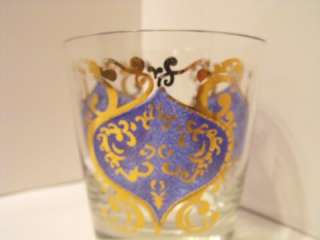   Set of 4 Colbalt Blue & Gold Glasses Tumblers Whiskey Glasses  