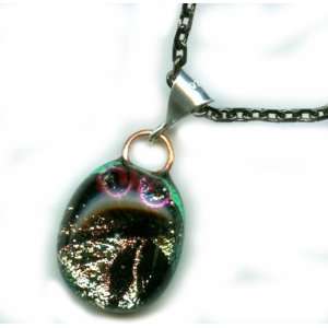Designs By Baerreis   Small Fused Dichroic Art Glass Pendant Necklace 