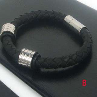 New 8mm Men Black Weave Leather Bracelet Bangle Gift  