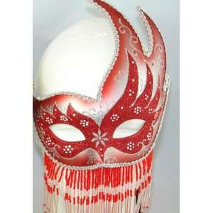  Venetian Mask Red Beaded Party Mask Mardi Gras Mask Toys & Games