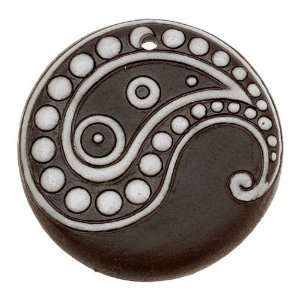 : Golem Studio Ceramic Disc Cookie Pendant Brown With Paisley Design 