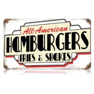  All American Hamburgers Food and Drink Vintage Metal Sign 