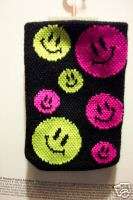 smiley face CELL PHONE SOCK mp3 pink yellow happy smile  