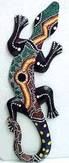 Aboriginal Dot Painted Gecko Wooden Wall Hanging Lizard  
