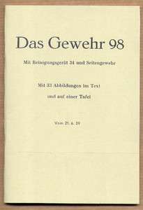 GERMAN WW2 WEHRMACHT MANUAL MAUSER RIFLE Das Gewehr 98 1939   GOOD 