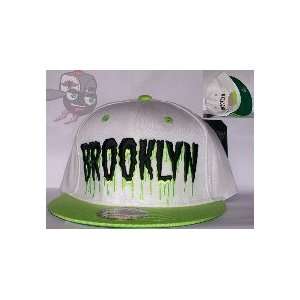 Brooklyn Two Tone White/Neon Green Monster Script Snapback Hat Cap 