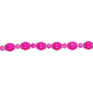  8.25 Glass Beads W/ Metal Caps   Hot Pink: Arts, Crafts 
