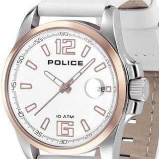 POLICE MENS LANCER WHITE LEATHER STRAP WHITE DIAL GOLD IP WATCH 