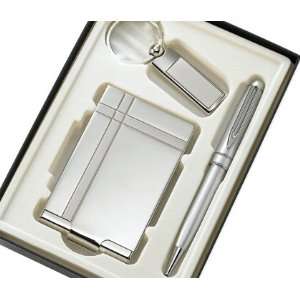   Silver Key Ring & Silver Business Card Case Gift Set: Office Products