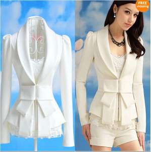 Korea New Style Women Career OL White Slim Suit Coats Jackets Tops 
