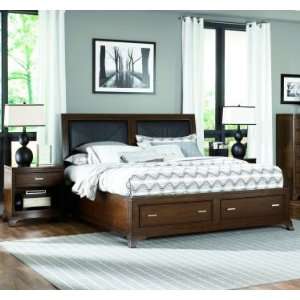  American Drew Essex Leather Accent Bed w/Storage Footboard 