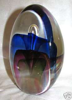 WOW ART GLASS 3 COLOR BUBBLE OVAL EGG SHAPE PAPERWEIGHT  