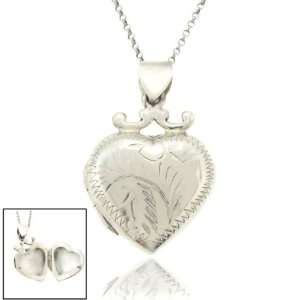  Sterling Silver Engraved Design Heart Locket: Jewelry