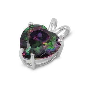   Silver Heart Pendant with Rainbow Topaz Cubic Zirconia Stone: Jewelry