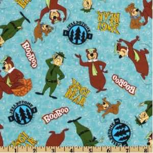  44 Wide Yogi Bear & Boo Boo Flannel Aqua Fabric By The 