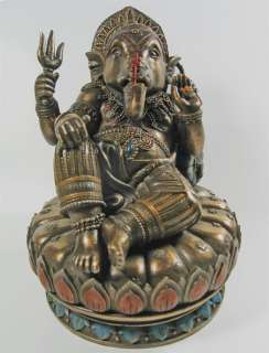 Lord Ganesh Ganesha on Lotus Elephant Hindu God Statue  
