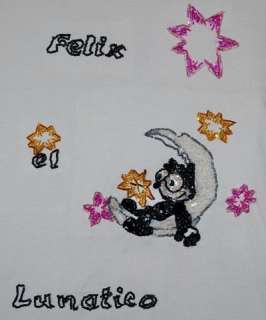 LUNATIC FELIX THE CAT HAND EMBROIDERED T shirt ARGENT  