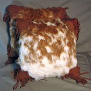    Brown & White Curly Hair On 16x16 Leather Pillows