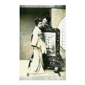 Two Japanese Geisha In Council By Vintage Japanese Highest Quality Art 