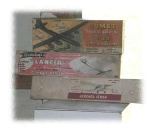 Lot: 3 Old Vintage 1940s Wood Airplane Model Boxes  
