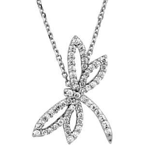 Ct Tw Diamond Dragonfly Necklace 14k Gold Pendant  