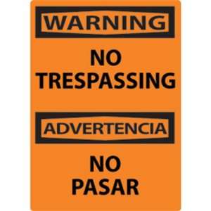  OSHA Sign WARNING, NO TRESPASSING (Bilingual)