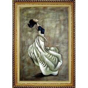  Girl with Blue and White Skirt in Wind Oil Painting, with 
