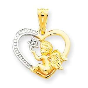  Polished Casted Angel In Heart Charm in 14k Yellow Gold 